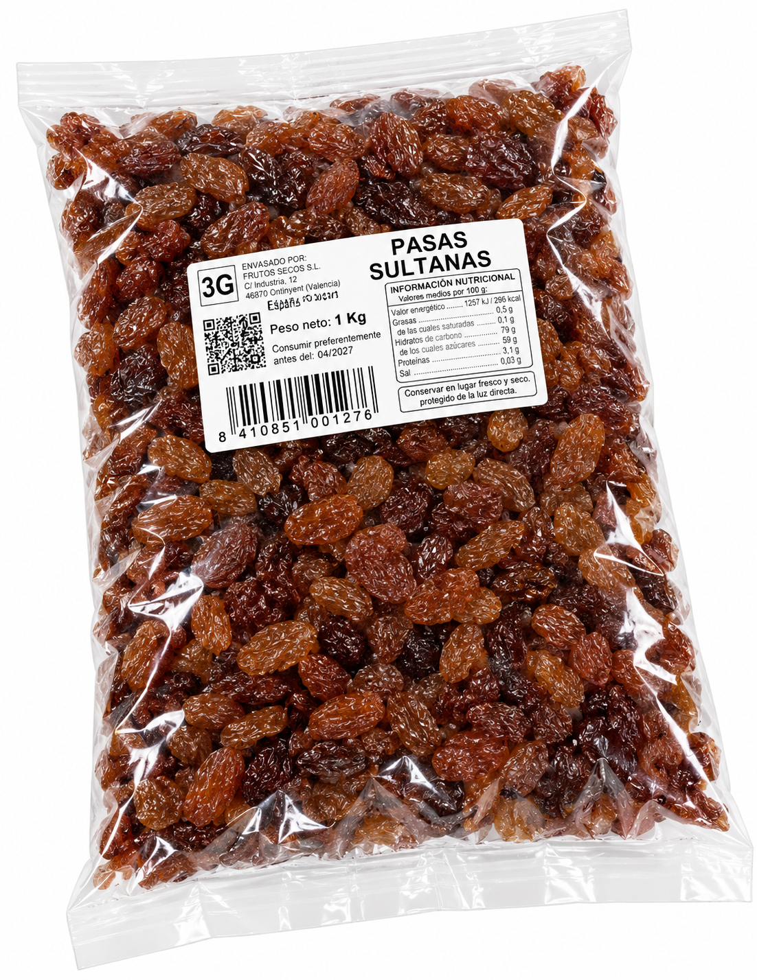 Pasas sultanas 3G en bolsa de 1 kg.