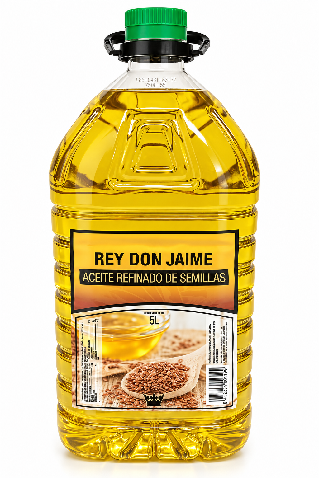 Aceite refinado de semillas Rey Don Jaime en garrafa de 5 litros.