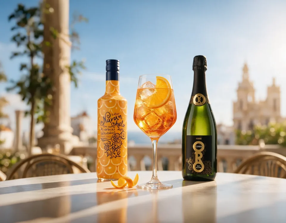 Spritz valenciano con Naranchelo, Cava Oro Ferri, hielo y naranja valenciana